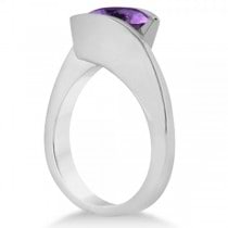 Tension Set Solitaire Amethyst Engagement Ring 14k White Gold 1.00ct