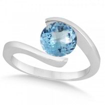Tension Set Solitaire Blue Topaz Engagement Ring 14k White Gold 2.00ct