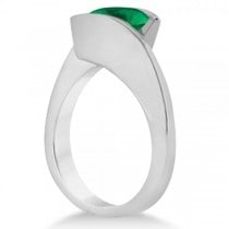 Tension Set Solitaire Emerald Engagement Ring 14k White Gold 1.00ct