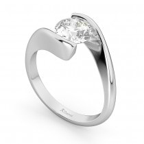 Tension Set Solitaire Lab Diamond Engagement Ring 14k White Gold 0.50ct