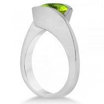 Tension Set Solitaire Peridot Engagement Ring 14k White Gold 1.00ct