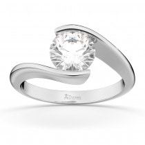 Tension Set Swirl Solitaire Engagement Ring Setting 18k White Gold