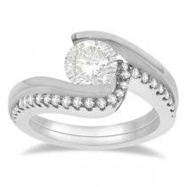 Tension Set Lab Diamond Engagement Ring & Band Bridal Set 14K White Gold