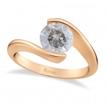 Tension Set Solitaire Salt & Pepper Diamond Engagement Ring 14k Rose Gold 0.75ct