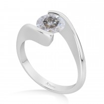 Tension Set Solitaire Salt & Pepper Diamond Engagement Ring 14k White Gold 0.75ct
