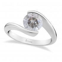 Tension Set Solitaire Salt & Pepper Diamond Engagement Ring 14k White Gold 1.25ct