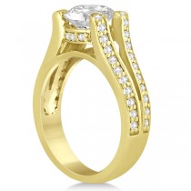 Wide Band Diamond Engagement Ring Split Shank 14K Yellow Gold 0.50ct