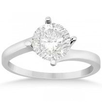Curved Four-Prong Bypass Solitaire Engagement Ring 14k White Gold