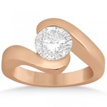 Twisted Bypass Solitaire Tension Set Engagement Ring 14k Rose Gold