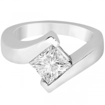 Solitaire Princess Diamond Tension Set Engagement Ring 14k White Gold (0.50ct)