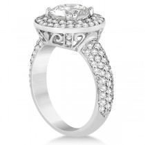 Pave Diamond Double Halo Engagement Ring 18k White Gold (1.09ct)