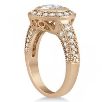 Halo Diamond Art Deco Engagement Ring Setting 14k Rose Gold (0.79ct)