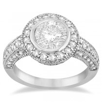Halo Diamond Art Deco Engagement Ring Setting 14k White Gold (0.79ct)