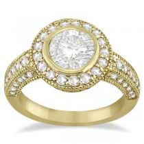 Halo Diamond Art Deco Engagement Ring Setting 14k Yellow Gold (0.79ct)