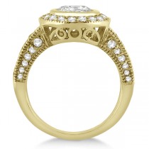 Halo Diamond Art Deco Engagement Ring Setting 14k Yellow Gold (0.79ct)