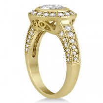 Halo Diamond Art Deco Engagement Ring Setting 18k Yellow Gold (0.79ct)