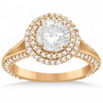 Double Halo Diamond Engagement Ring Setting 18k Rose Gold (1.00ct)