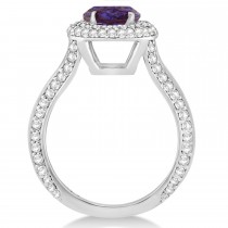 Halo Alexandrite & Diamond Engagement Ring 14k White Gold (2.86ct)