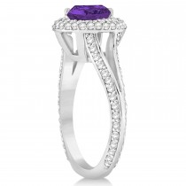 Halo Amethyst & Diamond Engagement Ring 14k White Gold (2.10ct)