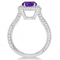 Halo Amethyst & Diamond Engagement Ring 14k White Gold (2.10ct)