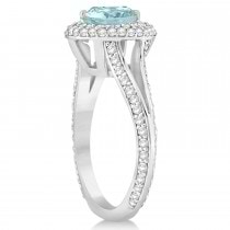 Halo Aquamarine & Diamond Engagement Ring 14k White Gold (2.31ct)
