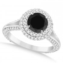 Halo Black Diamond & Diamond Engagement Ring 14k White Gold (2.00ct)