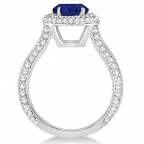 Halo Blue Sapphire & Diamond Engagement Ring 14k White Gold (2.41ct)