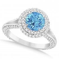 Halo Blue Topaz & Diamond Engagement Ring 14k White Gold (2.36ct)