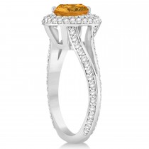 Halo Citrine & Diamond Engagement Ring 14k White Gold (2.10ct)