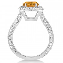 Halo Citrine & Diamond Engagement Ring 14k White Gold (2.10ct)