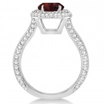 Halo Garnet & Diamond Engagement Ring 14k White Gold (2.40ct)