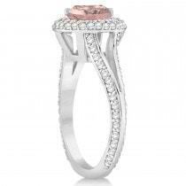 Halo Morganite Diamond Engagement Ring 14k White Gold (2.10ct)