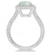 Halo Opal & Diamond Engagement Ring 14k White Gold (1.75ct)