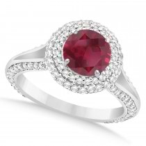 Halo Ruby & Diamond Engagement Ring 14k White Gold (2.41ct)
