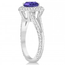 Halo Tanzanite & Diamond Engagement Ring 14k White Gold (2.10ct)