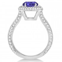 Halo Tanzanite & Diamond Engagement Ring 14k White Gold (2.10ct)