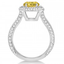 Halo Yellow Sapphire & Diamond Engagement Ring 14k White Gold (2.41ct)