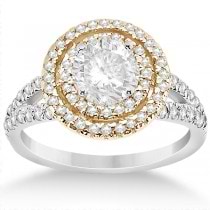Double Halo Diamond Engagement Ring 14k Two Tone Gold 0.77ct