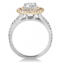 Double Halo Diamond Engagement Ring 14k Two Tone Gold 0.77ct