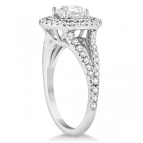 Double Halo Split Shank Diamond Engagement Ring 14k  White Gold 0.77ct