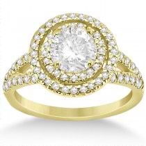 Double Halo Split Shank Diamond Engagement Ring 18K Yellow Gold 0.77ct