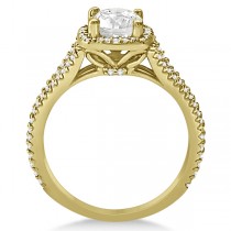 Square Halo Diamond Engagement Ring Split Shank 14K Yellow Gold 1.25ct