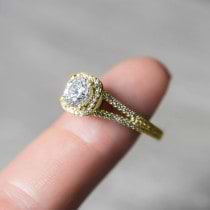Square Halo Diamond Engagement Ring Split Shank 18K Yellow Gold 1.25ct