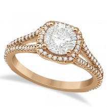 Halo Moissanite & Diamond Engagement Ring Split Shank 18K R Gold 1.25ct
