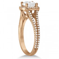 Halo Moissanite & Diamond Engagement Ring Split Shank 18K R Gold 1.25ct