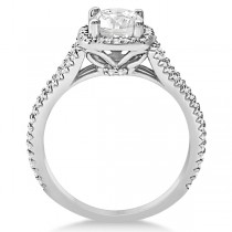 Halo Moissanite & Diamond Engagement Ring Split Shank 18K W Gold 1.25ct