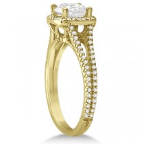 Halo Moissanite & Diamond Engagement Ring Split Shank 18K Y Gold 1.25ct