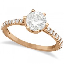 Side Stone Six Prong Diamond Engagement Ring 14k Rose Gold 1.33ctw
