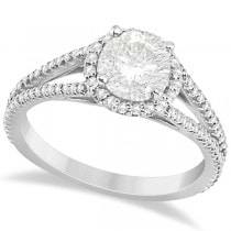 Split Shank Round Halo Diamond Engagement Ring 18K White Gold 1.34ct