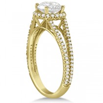 Split Shank Round Halo Diamond Engagement Ring 18K Yellow Gold 1.34ct
